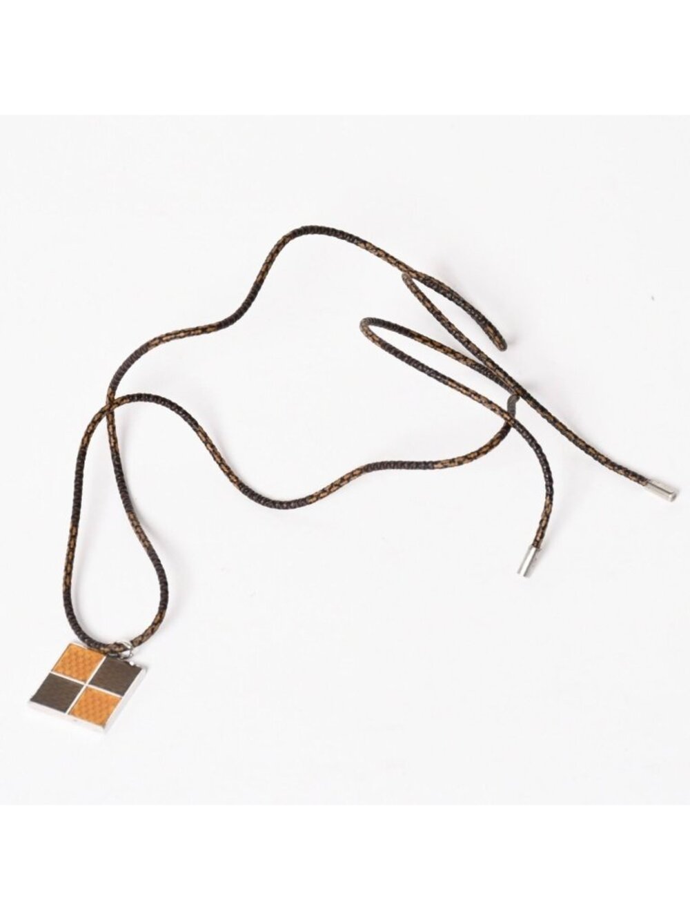 Louis Vuitton Pendentif Damier 925 Sterling Silver Necklace Brown Yellow
